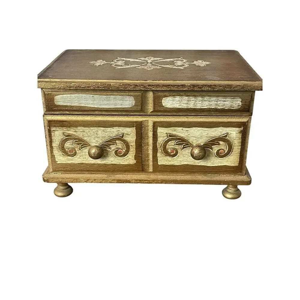 Vintage Mele Florentine Style Jewelry Box 1960s Gold Gilted Jewelry Storage